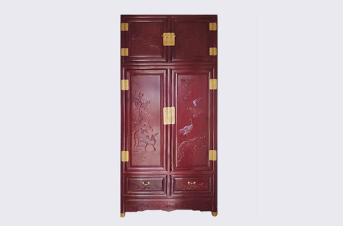 惠安高端中式家居装修深红色纯实木衣柜